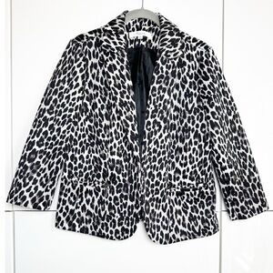 89th + Madison Leopard Print Blazer Jacket Size Medium 3/4 Sleeve Mob Wife